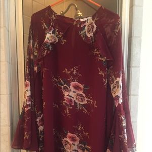 Deep brick red floral dress
